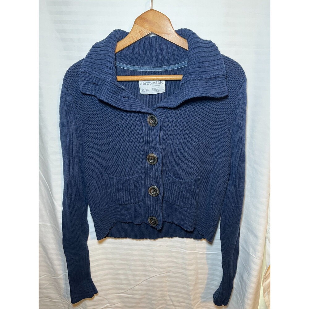 Aeropostale Navy Blue Button Front Knit Cardigan Sweater Size XL